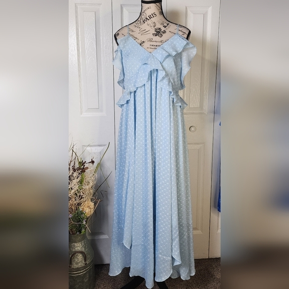 Chelsea 28 Women's Ruffle Neck Midi Dress in Blue Falls Size M - Picture 5 of 15